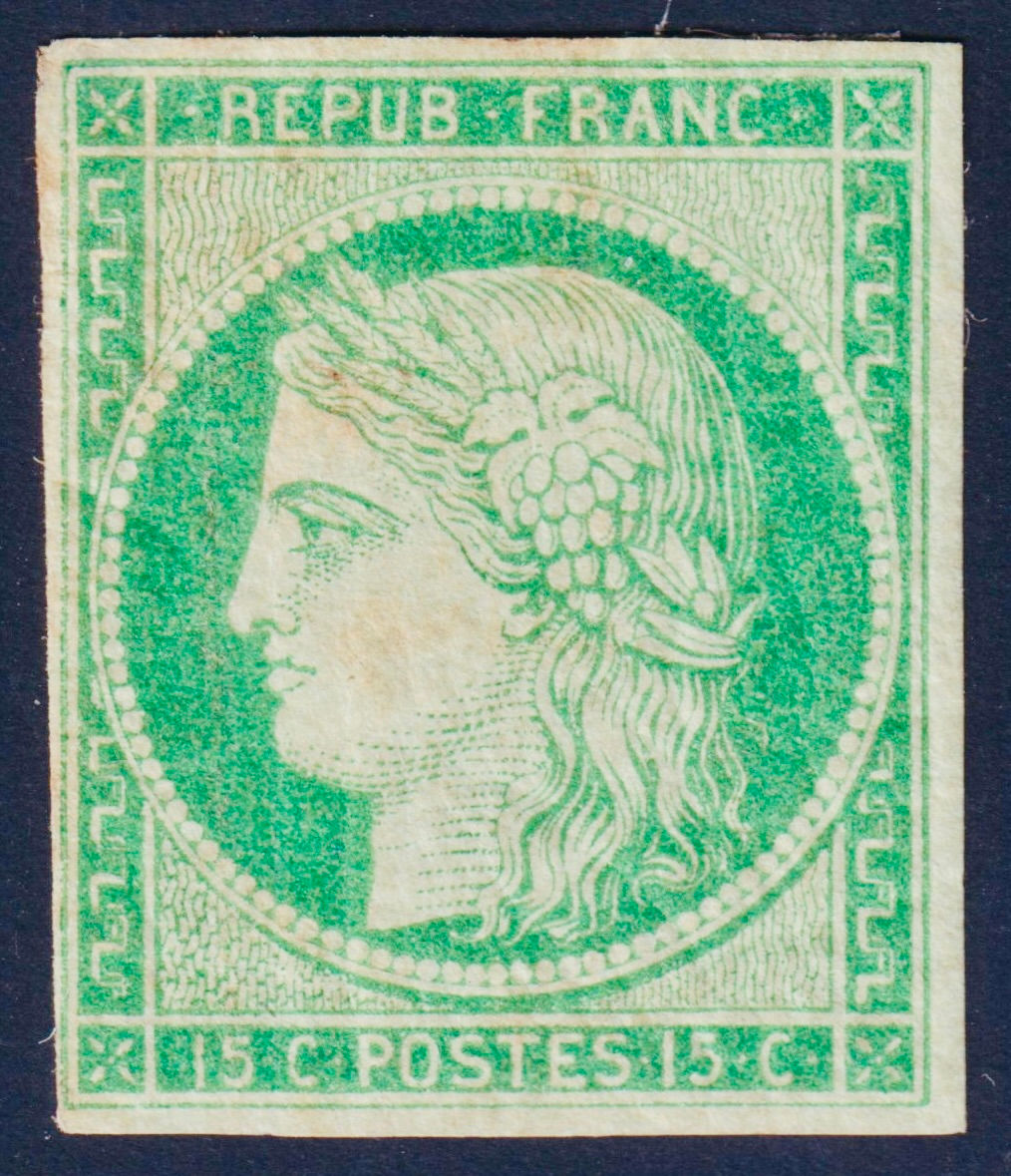 Lot 2119 - n°2 Cérès 15c vert neuf* avec gomme petits défauts B/TB - Certificat