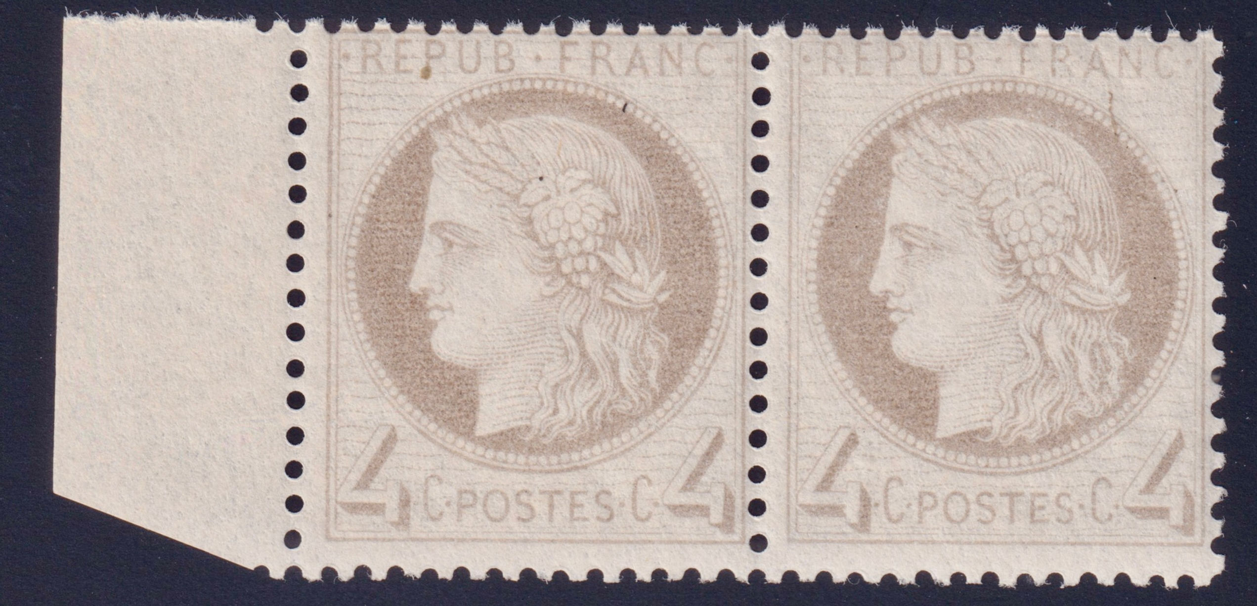 Lot 1886 - n°52 Cérès 4c gris neuf** TB paire + BDF SANS CHARNIÈRE - Signé