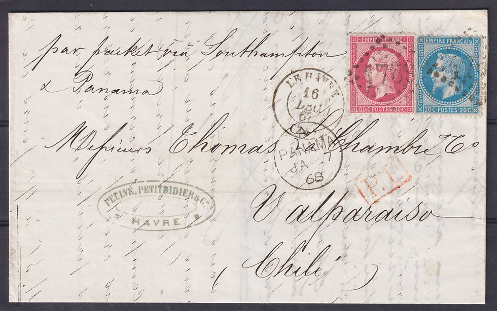 Lot 649 - Magnifique lettre pour le Chili affranchie d'un n°24 & 29A
