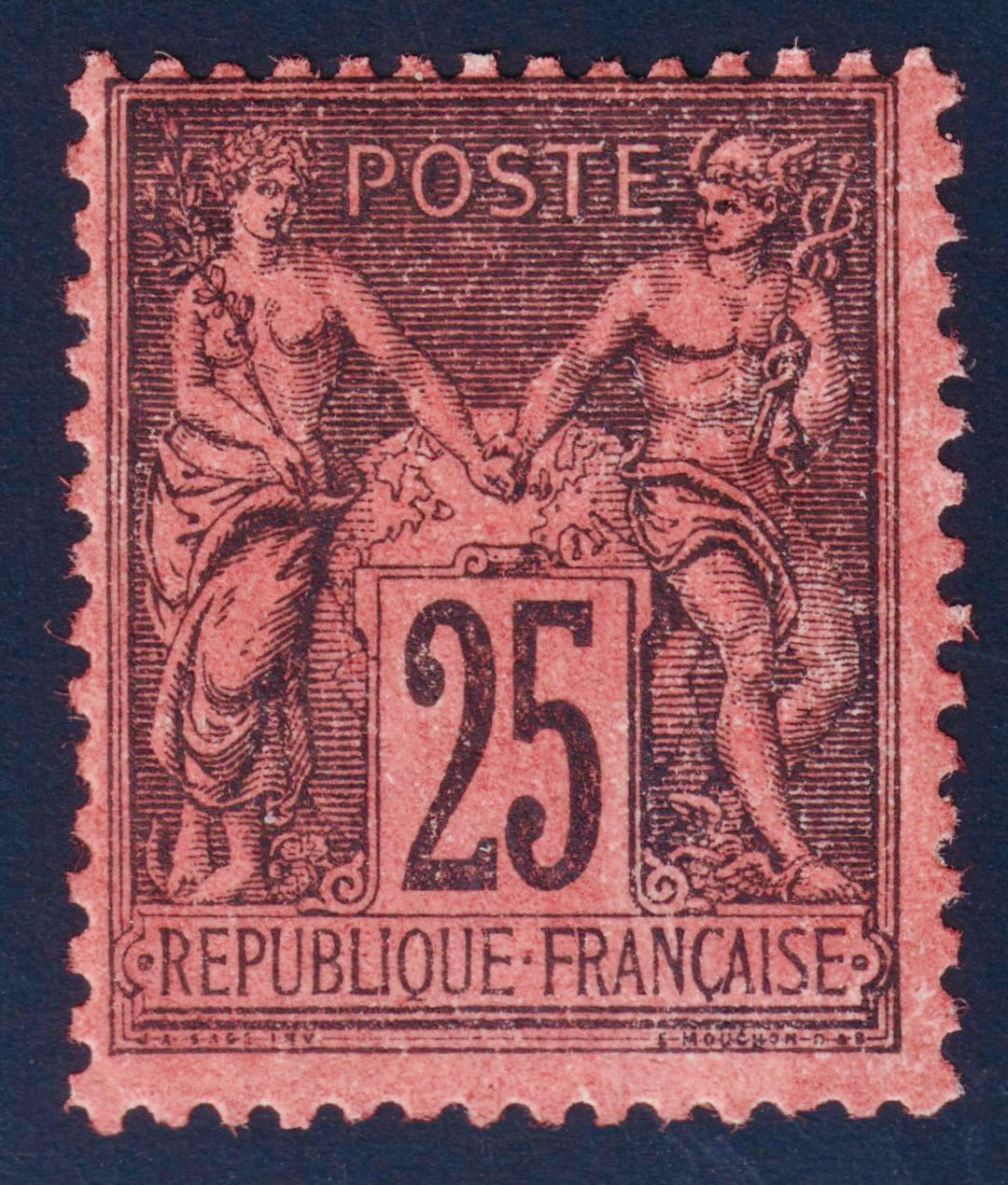 Lot 1877 - n°91 Sage 25c noir s/ rouge type II N sous U neuf* TB- Signé Scheller