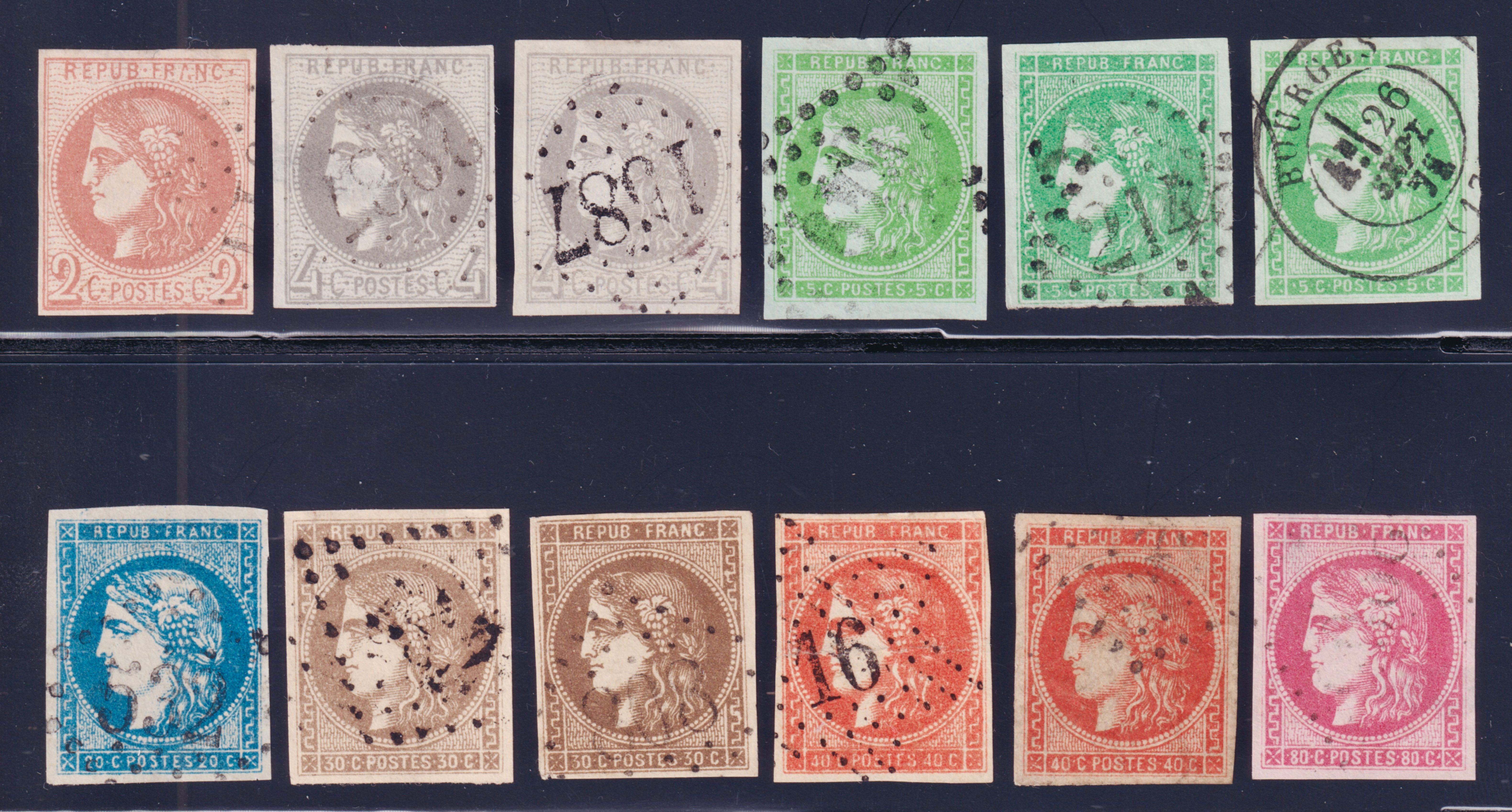 Lot 1923 - Lot Cérès Bordeaux x12 NUANCES / OBL n°40B à 49 B/TB