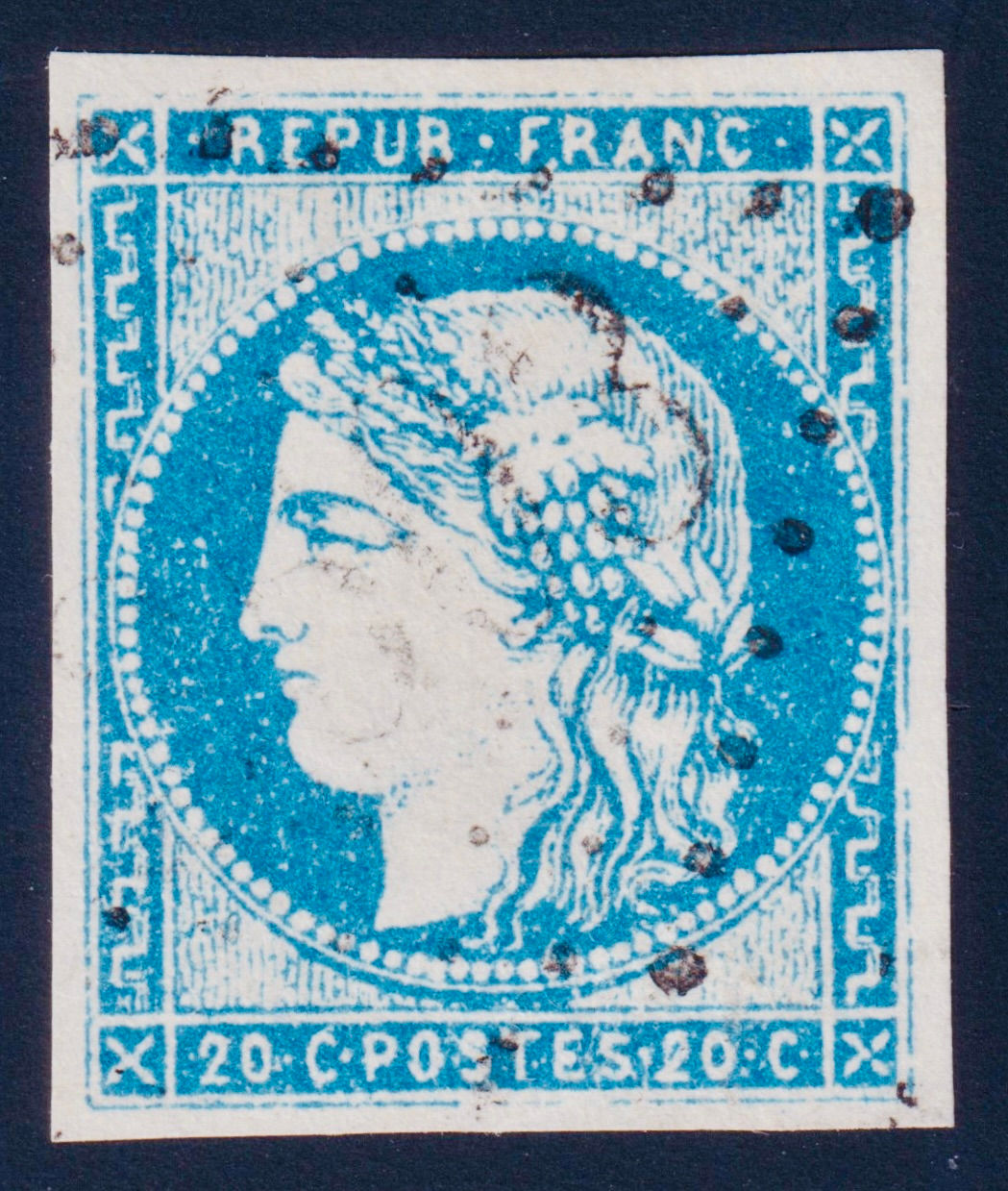 Lot 1892 - n°44A Cérès Bordeaux 20c bleu Report 1 BELLE NUANCE - Signé Scheller