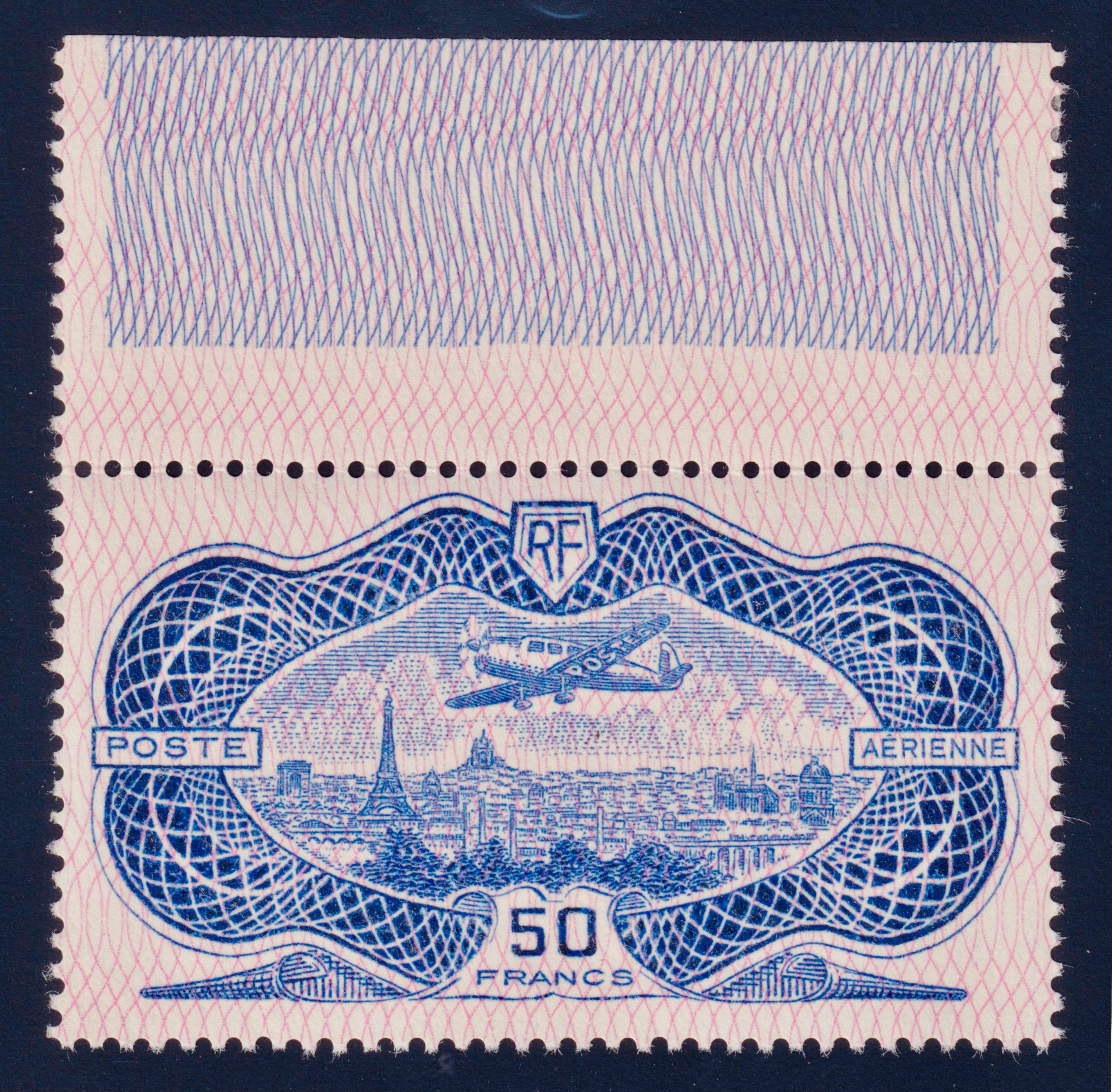 Lot 1795 - PA n°15b burelage renversé 50fr neuf ** haut de feuille TB - Certif.