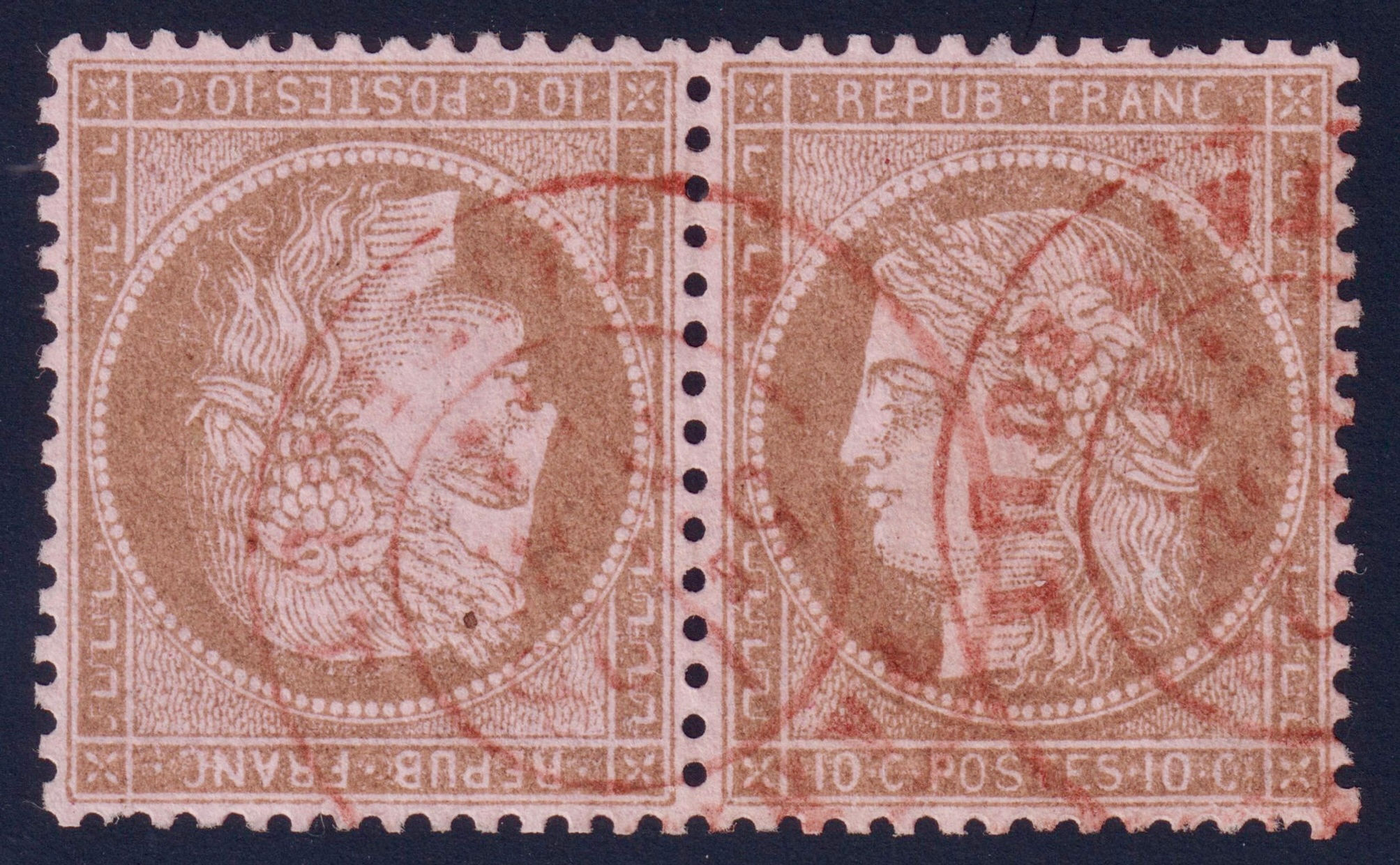 Lot 1920 - n°58c Cérès 10c TÊTE-BÊCHE càd ROUGE pièce EXCEPTIONNELLE - Certif.