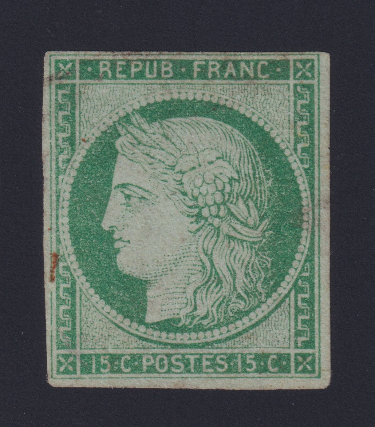 Lot 1511 - n°2 Cérès 15c vert neuf(*) sans gomme B/TB TB d’aspect – Signé Calves