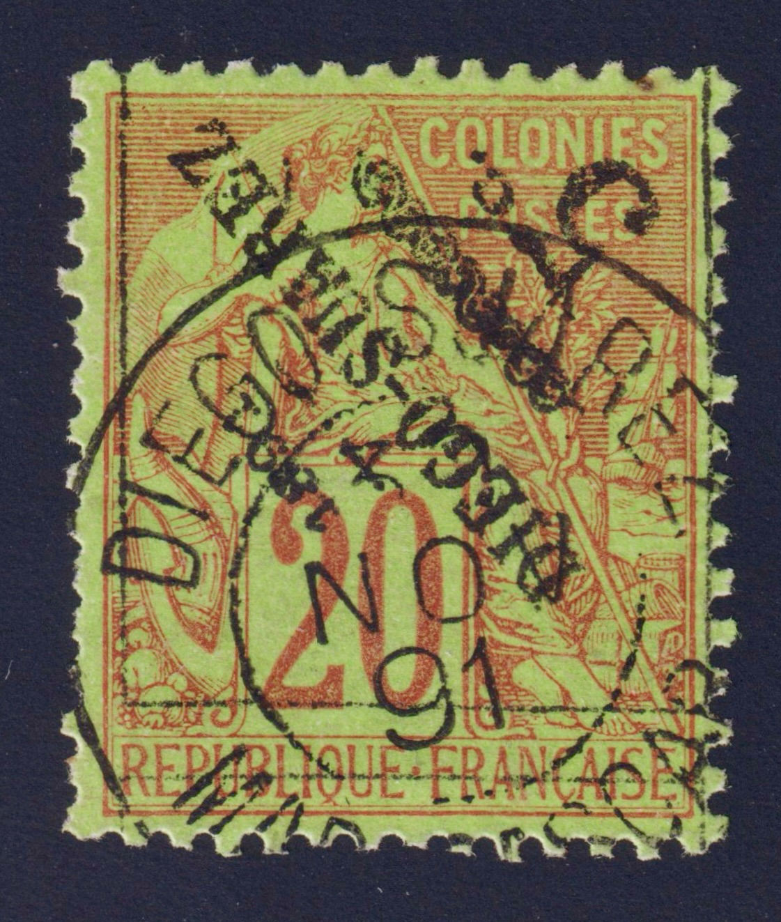 Lot 1587 - (Colonies) Diego-Suarez n°12a surch. renversée obl. TB - Signé