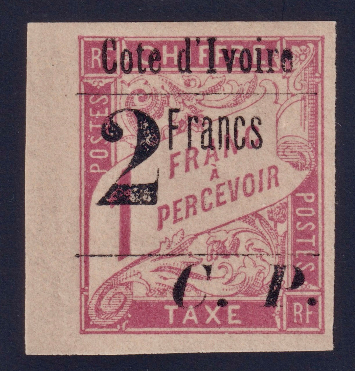 Lot 1592 - (Colonies) Côte d'Ivoire n°20 2fr s/ 1fr rose neuf** TB BDF - Signé