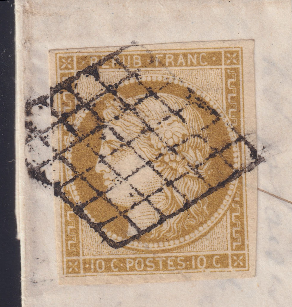 Miniature : Lot 1512 - n°1 Cérès 10c bistre-jaune s/ lettre 30/01/51 cachet D - Signée