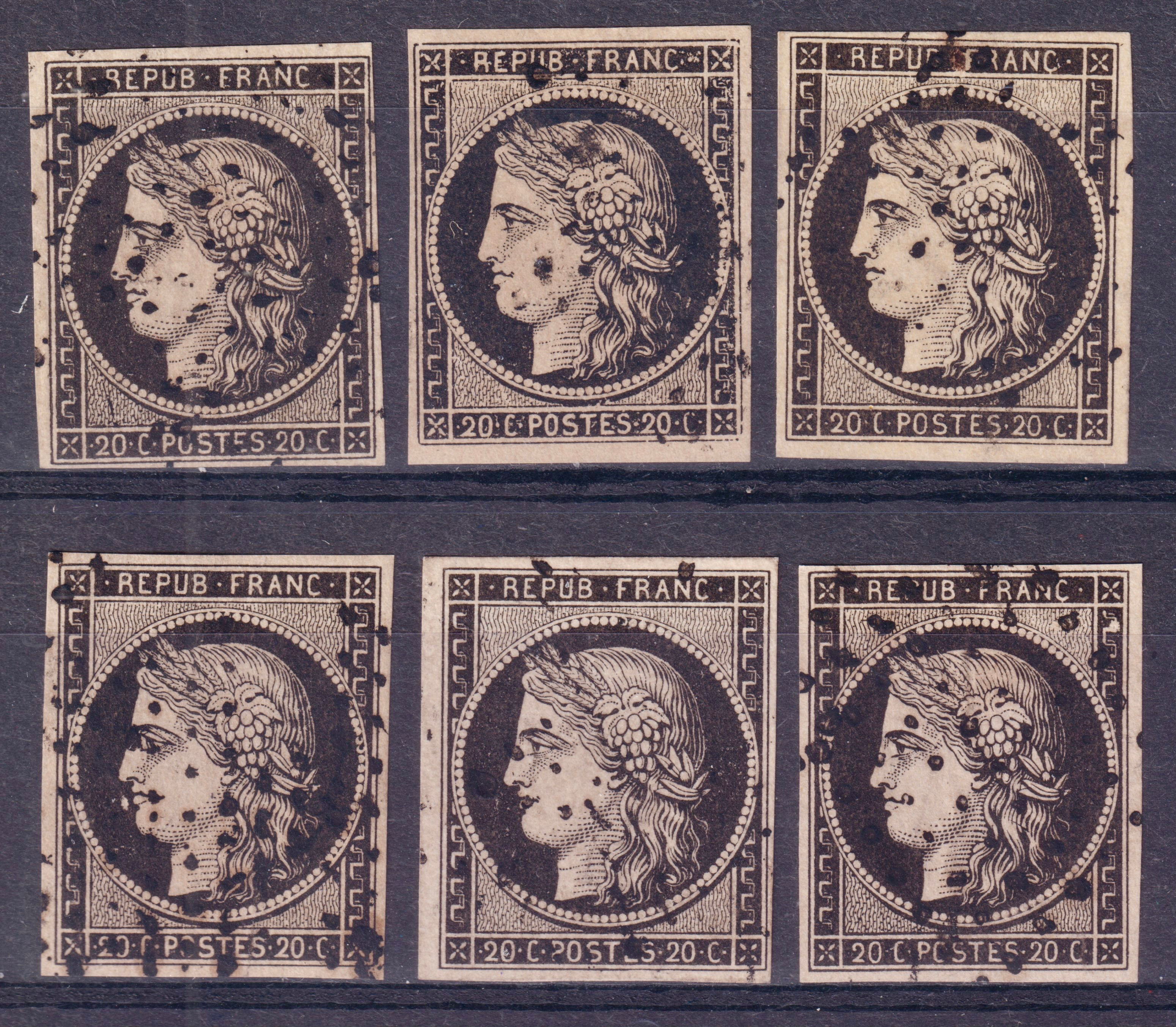 Lot 1298 - n°3 Cérès 20c noir oblitérés étoile x6 TB - Cote 1800 euros