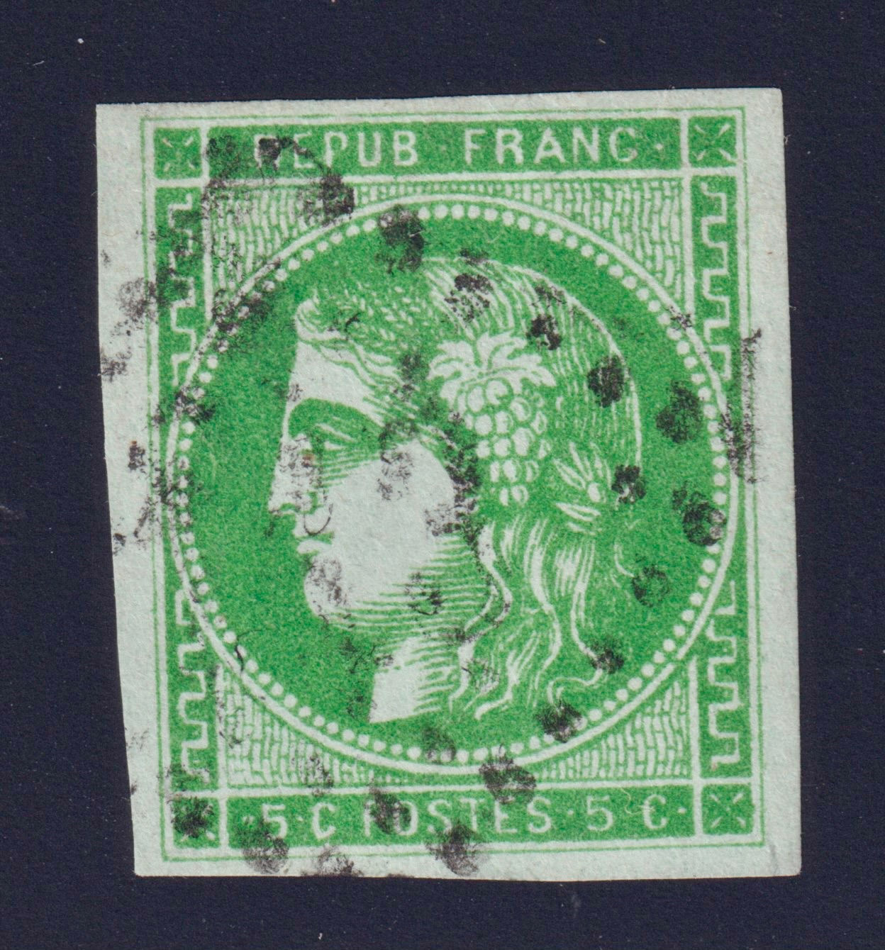 Lot 1463 - n°42Ba Cérès Bordeaux 5c VERT-JAUNE FONCÉ TB - Signé Scheller
