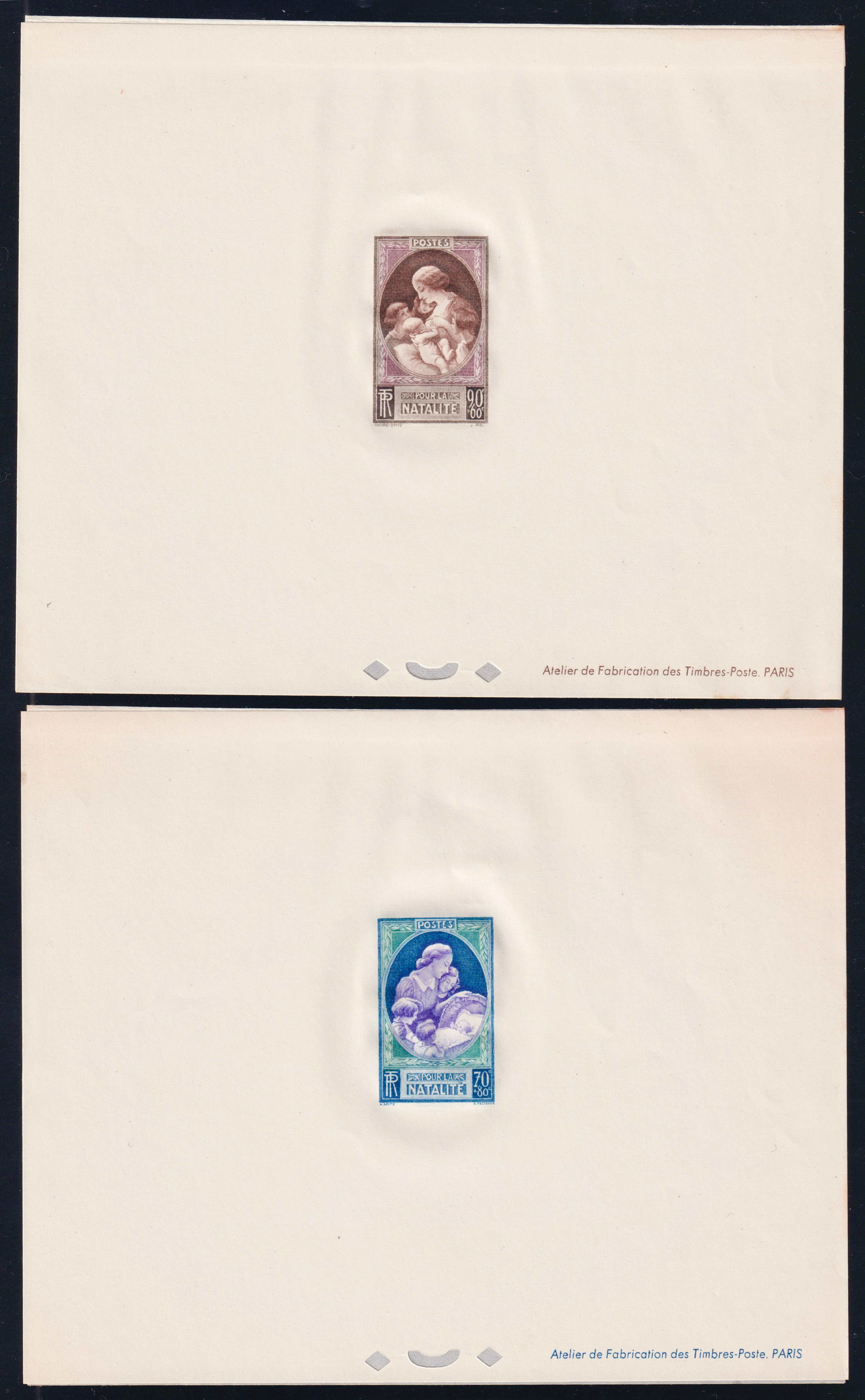 Lot 1641 - n°440 et n°441 la paire ÉPREUVES DE LUXE avec rabat "La natalité" TB