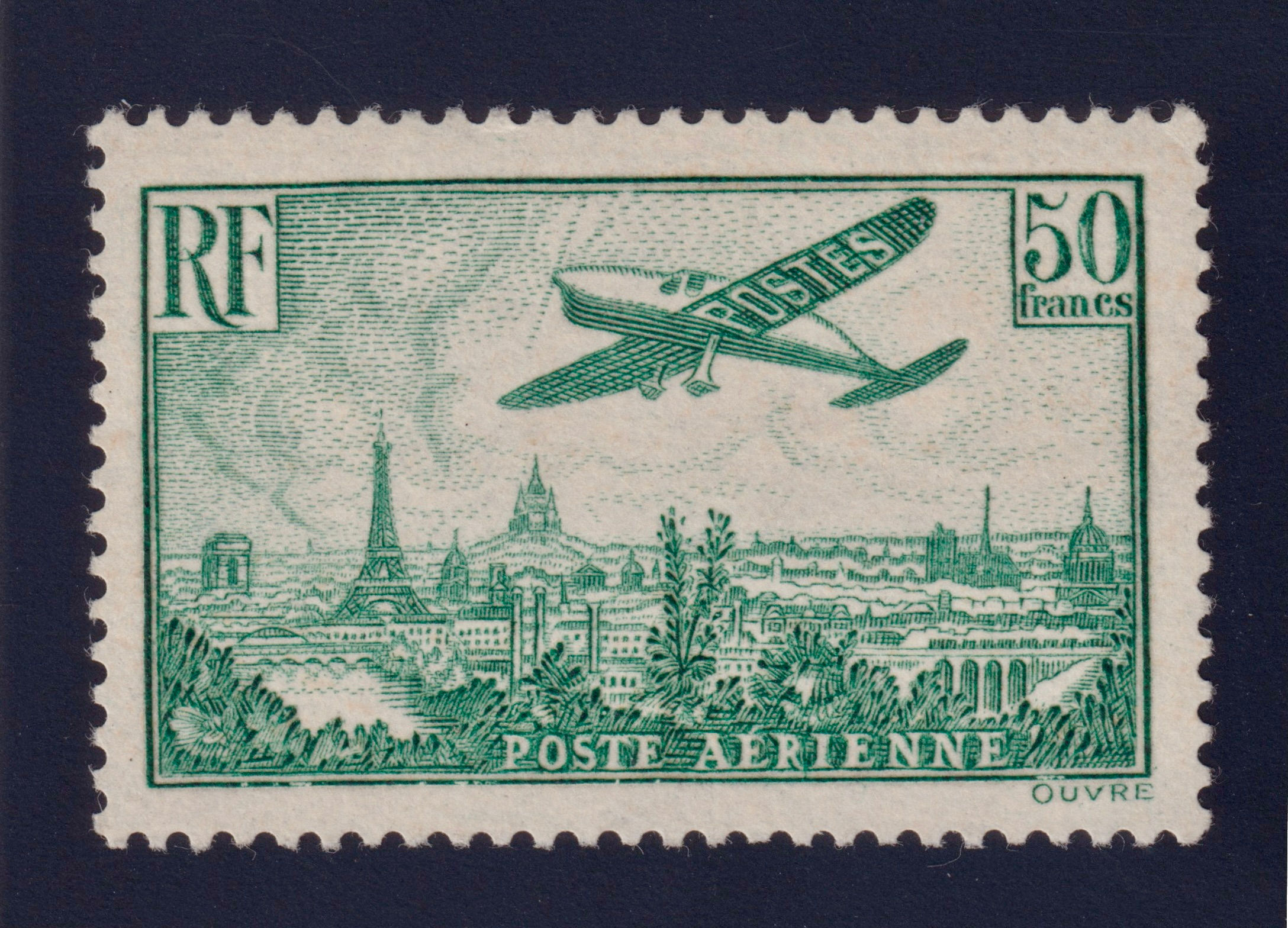 Lot 1638 - Poste aérienne n°14b 50fr vert foncé neuf* TB - Signé Scheller
