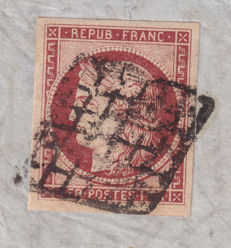 Thumbnail: Lot 1065 - n°6 Cérès 1fr carmin GRANDES MARGES s/ lettre TB - Signée Scheller