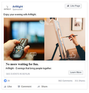 ArtNight advertisement: Enjoy your evening, no more waiting for fun. Learn more.