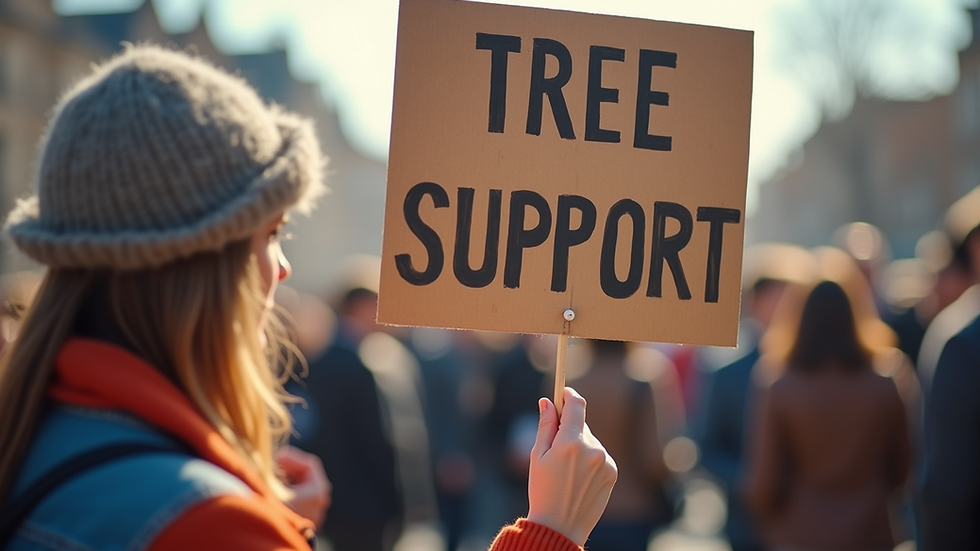 Close-up view of a woman holding a support sign in a community event