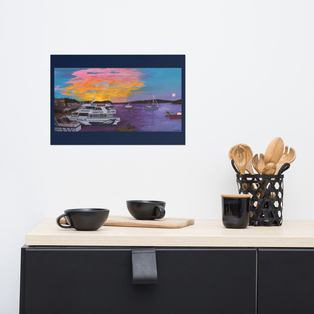 "Bar Harbor Super Moon" - Print with Navy Border