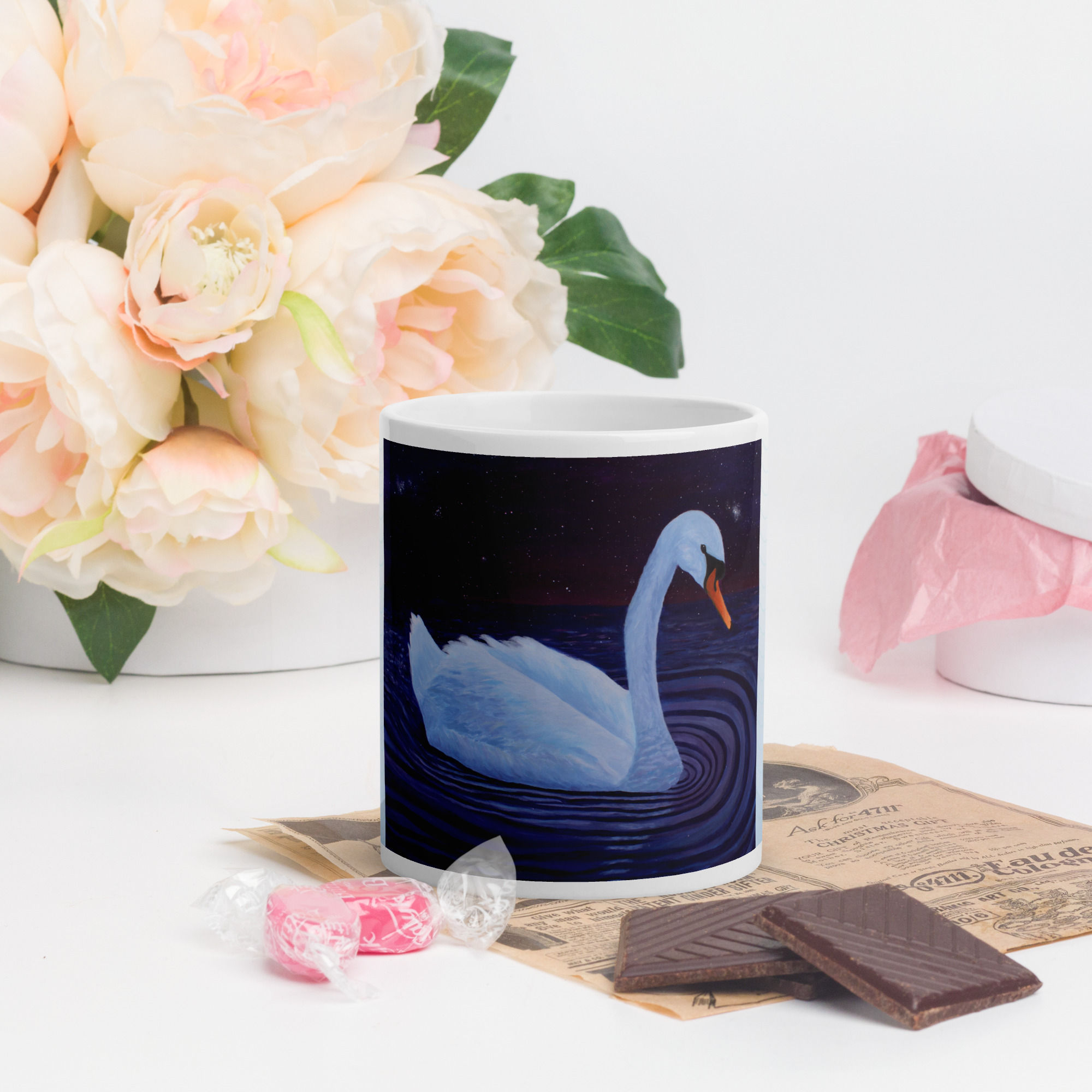 "Gently Floating" - White glossy mug