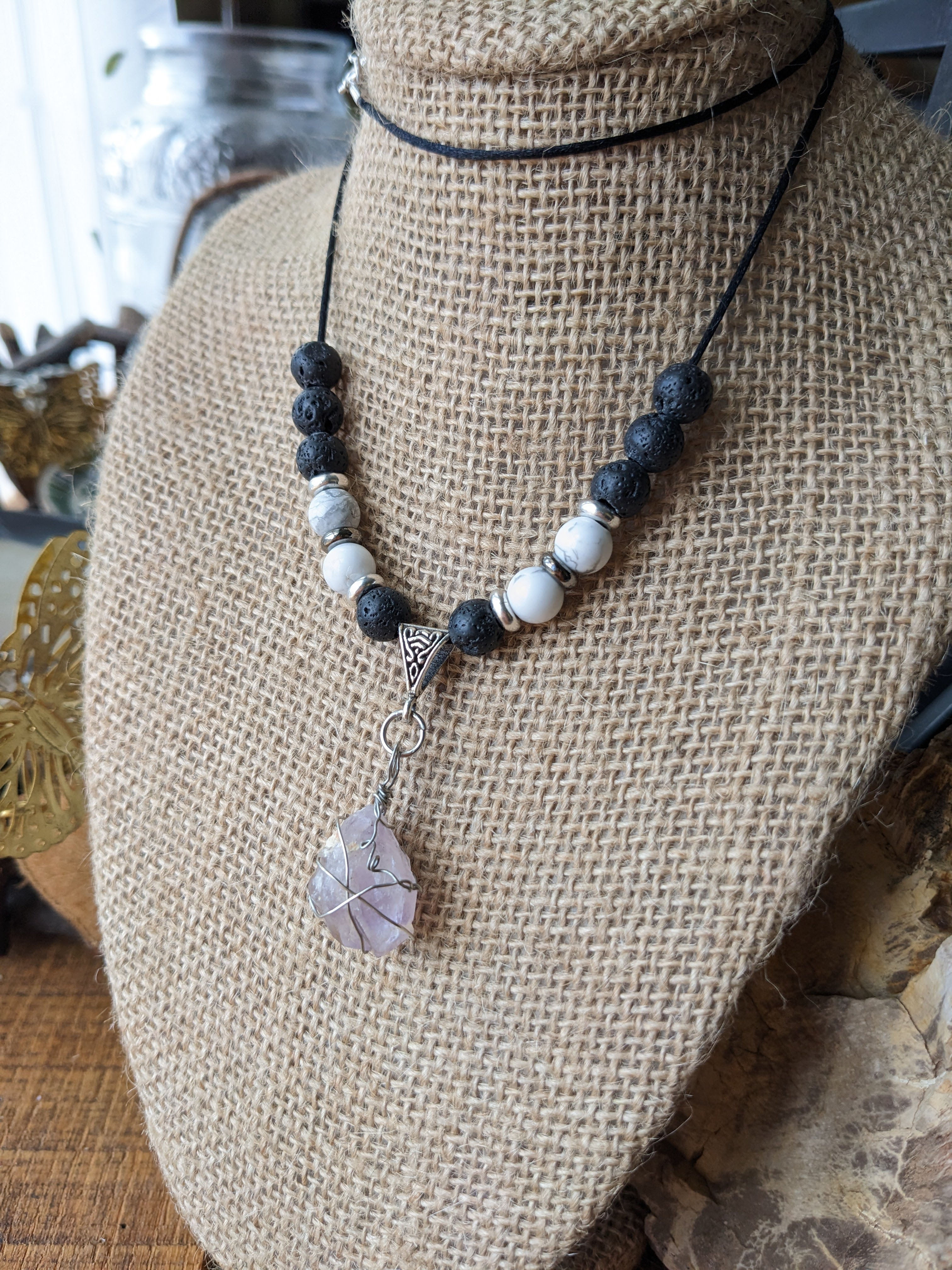 Sapphire Lava Rock Aromatherapy Necklace