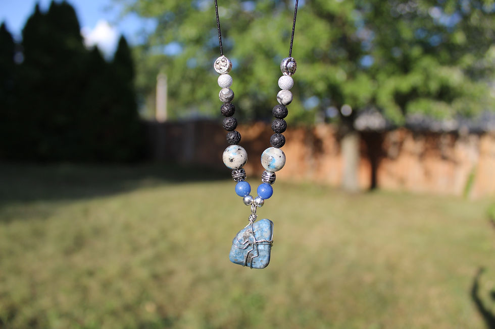 Thumbnail: Blue Quartz Lava Rock Aromatherapy Necklace
