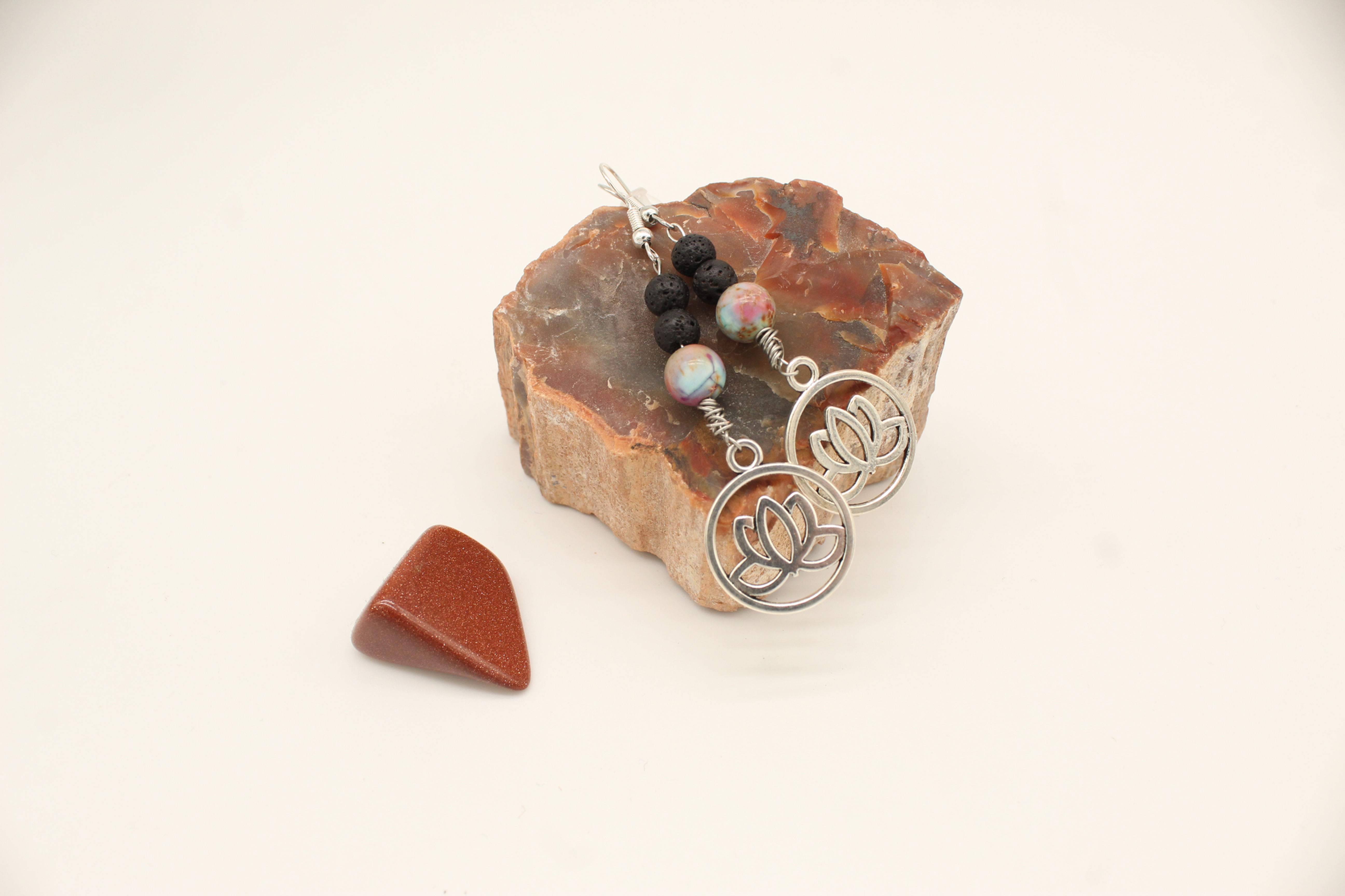 Lotus Blue/Orange Lava Rock Aromatherapy Earrings