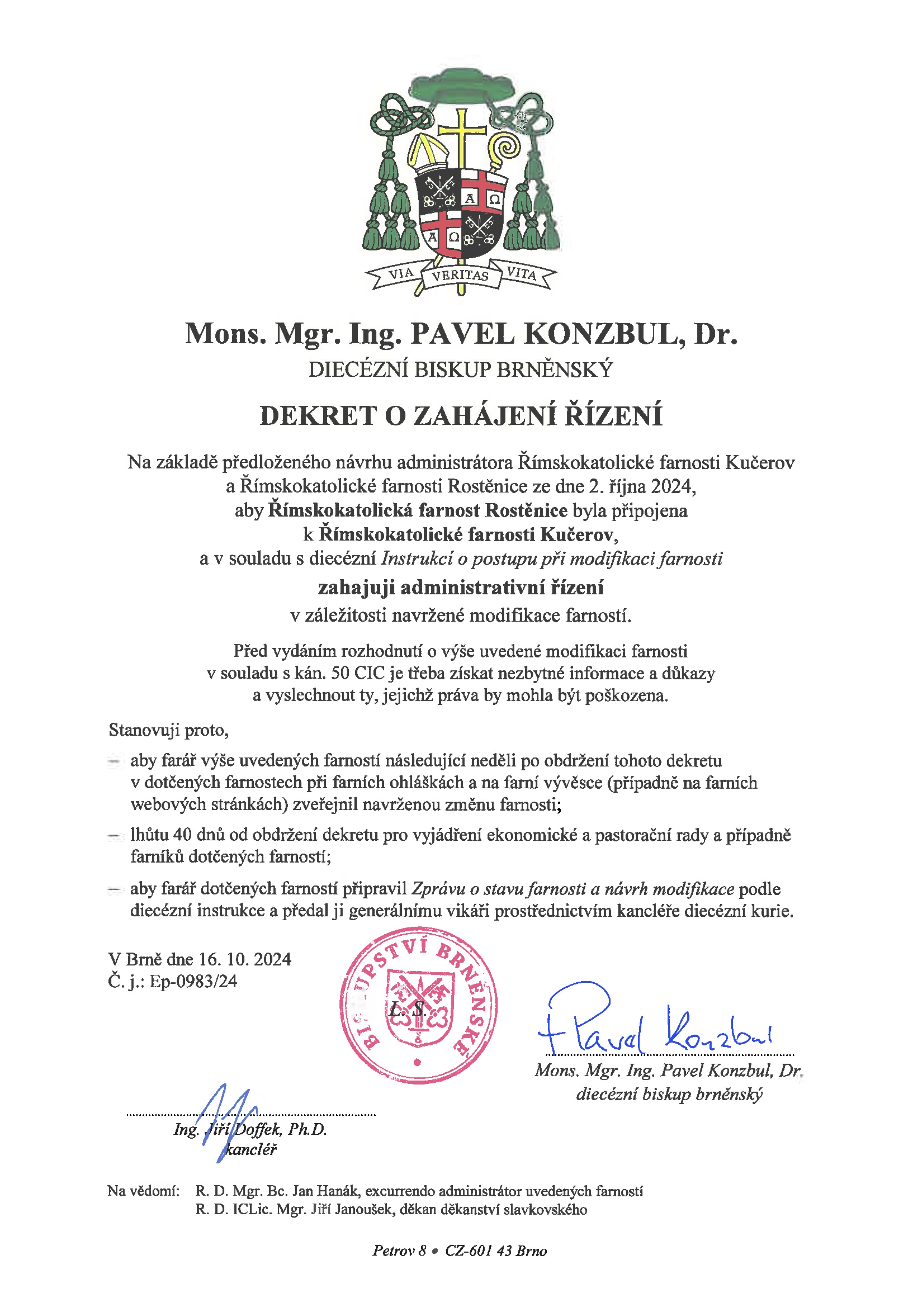 Rostěnice - připojení - dekret o zahájení řízení