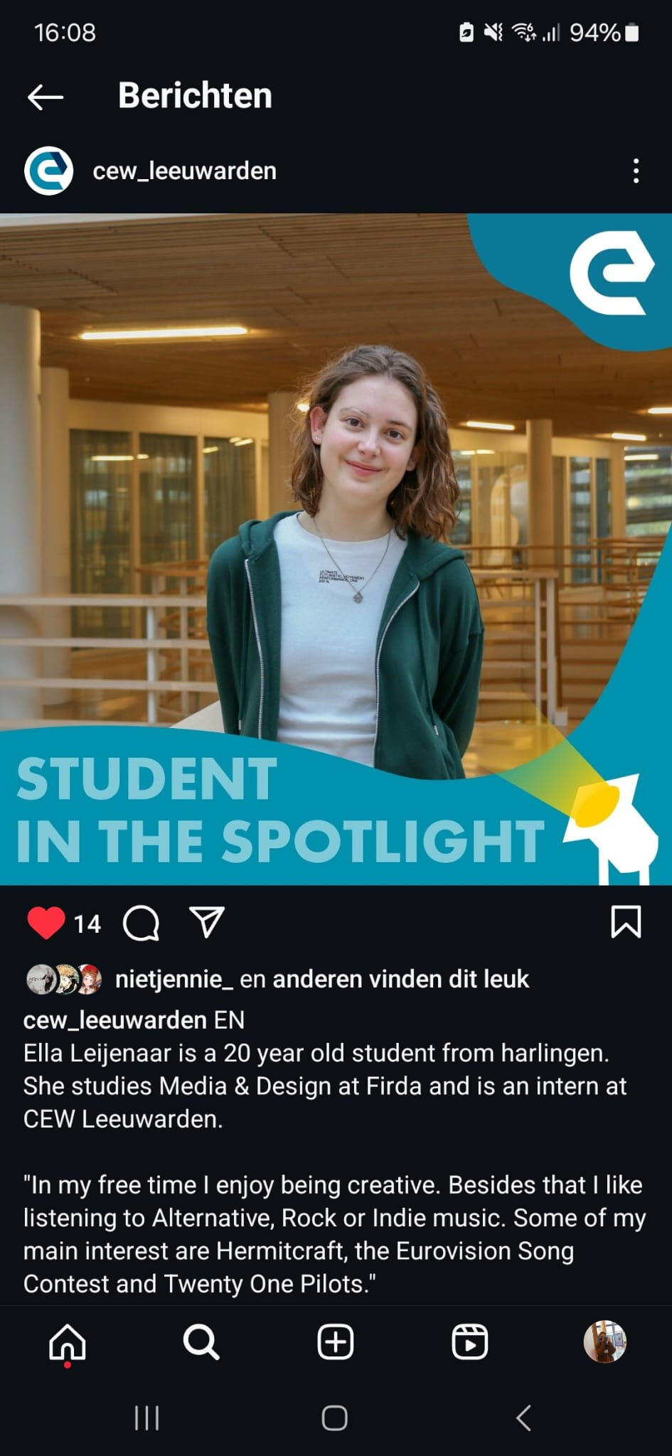 Student in the spotlight: Ella Leijenaar Instagram