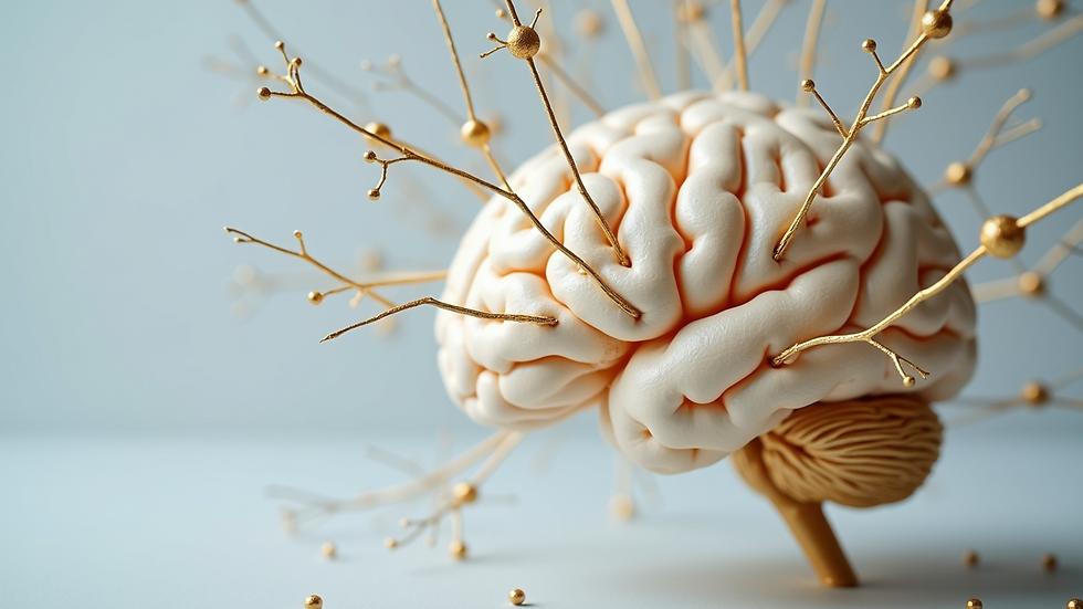 Close-up view of a brain model illustrating neural connections