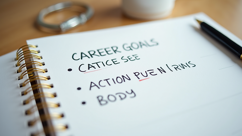 Close-up view of a notebook with career goals and action plans
