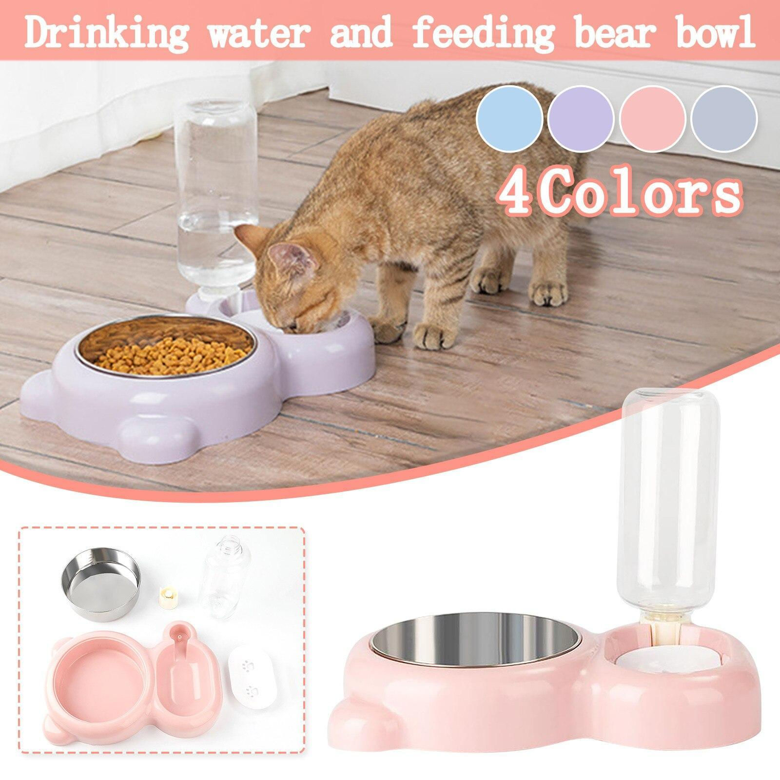 Pet Cat Bowl Stainless Steel Multifunctional Dog Cat Bowl With Water