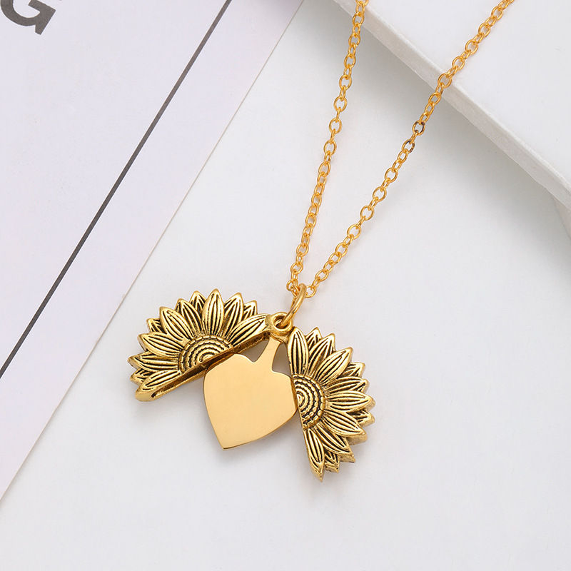 Thumbnail: Blank customizable sunflower metal pendant stainless steel necklace