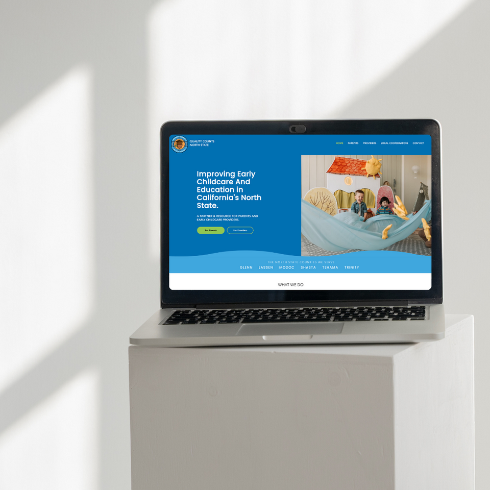 Laptop showcasing a website for Quality Counts North State, a California based Early Childcare And Education advocate & resource