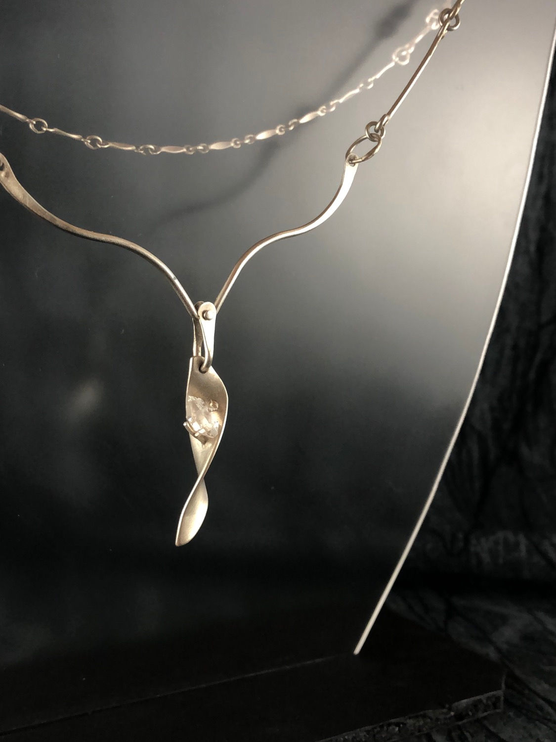 Hekimer Diamond in solid Silver prong setting (w/ handmade silver chain)