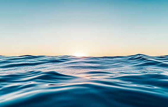Calm sea under a blue sky at sunrise waterline sea water surface mockup product display mi