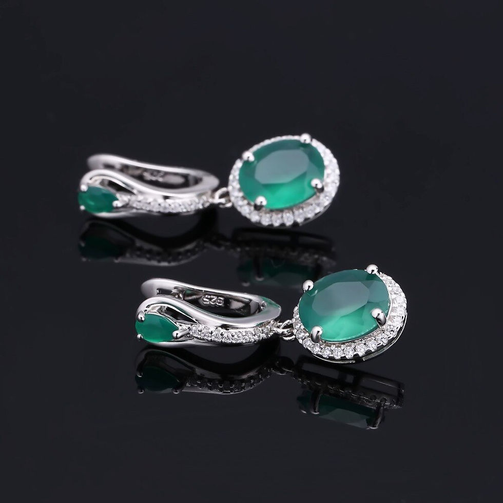 Thumbnail: Gem's Ballet 5.15Ct Natural Green Agate Vintage Earrings 925 Sterling Silver Ge