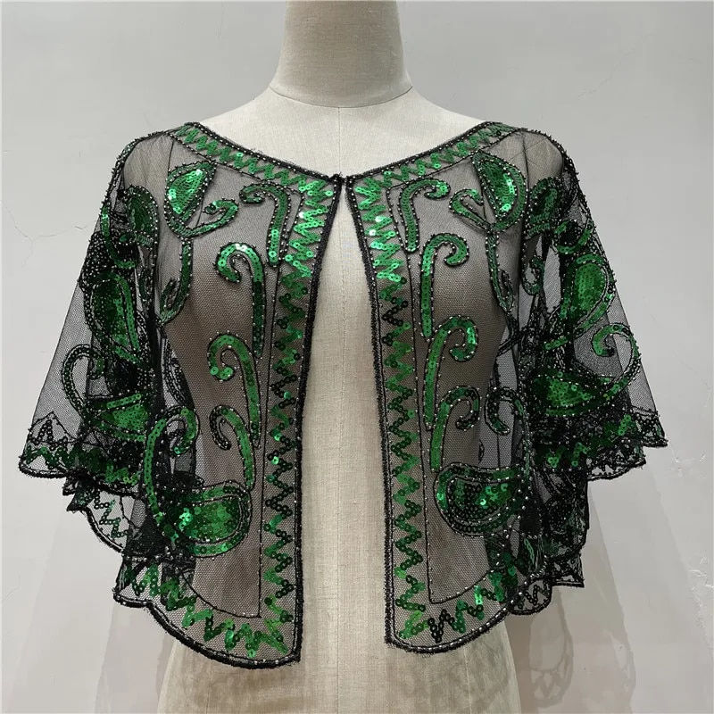Thumbnail: Women's 1920s Shawl Beaded Sequin Deco Evening Cape Bolero Flapper Cover Up Eur