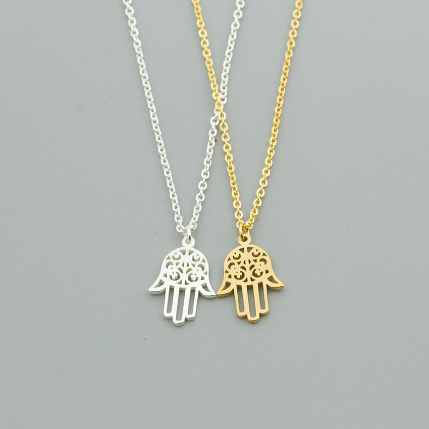 サムネイル： Arabic Soy Luna Hamsa Hand Pendant Necklace Women Men Amulet Stainless