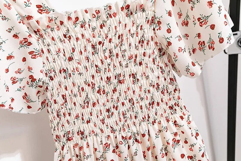 Thumbnail: Spring Summer Chiffon Women Dresses Female Short Sleeve Elastic Waist Printed F