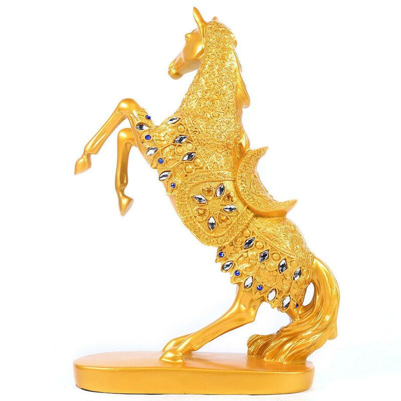 Thumbnail: Resin Animal Sculpture Golden Lucky Prancing Horse Statue Home Living Room