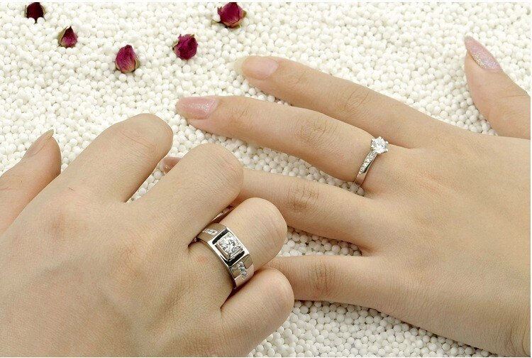 Thumbnail: US STOCK 50% off A Pair Wedding Couple Rings for Men and Women Silver Color