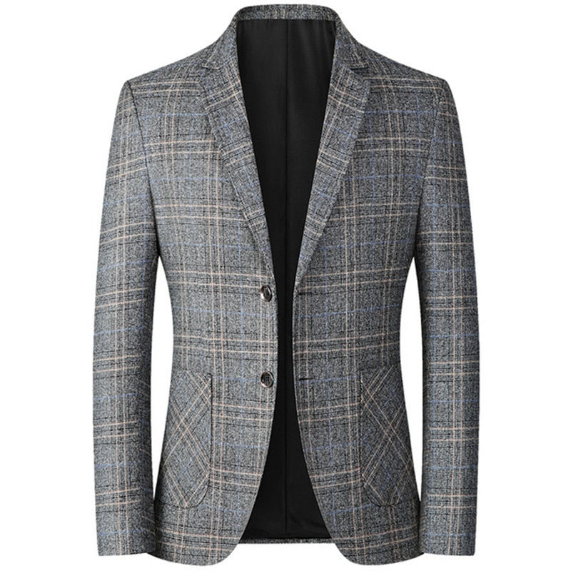 FGKKS New Spring Autumn Blazers Men Slim Fit British Plaid Formal Suit Jacket P