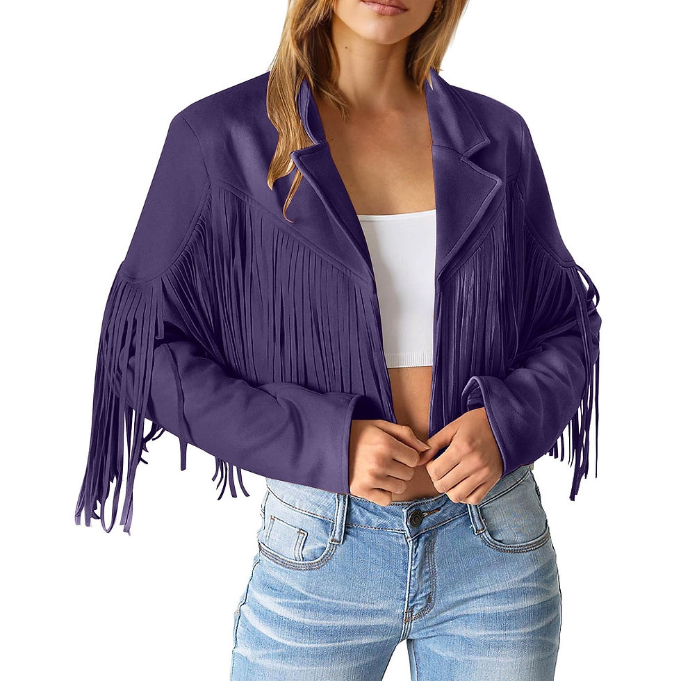 Miniaturbild: Fashion Tassel Motorcycle Cropped Coats Women Fringe Faux Suede Leather Jackets