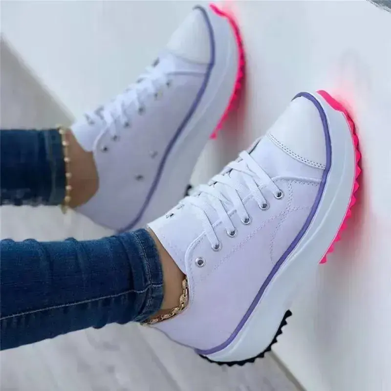 サムネイル： Speedy 2023Classic White Canvas Shoes Women Sneakers Solid Lace-Up Casual Platf