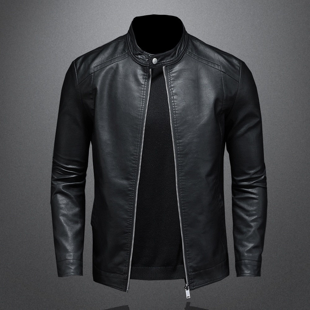 Spring Autumn Leather Jacket Men Stand Collar Slim Pu Leather Jacket Fashion Mo