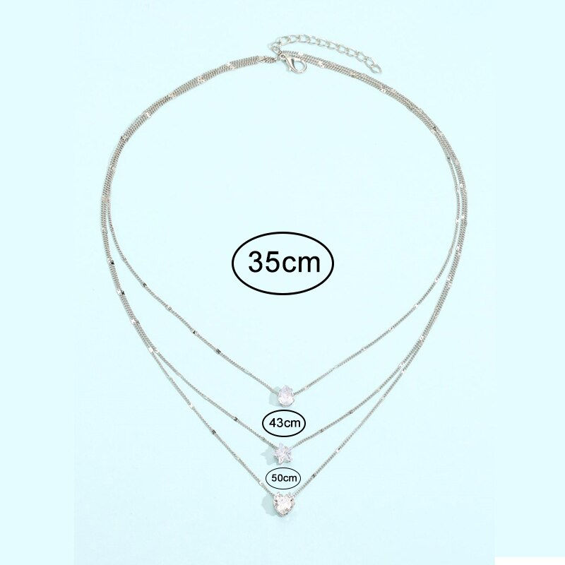 Thumbnail: 3 Pcs Gold-Color Simple Multilayered Pendant Necklace For Girls Women Star Hear