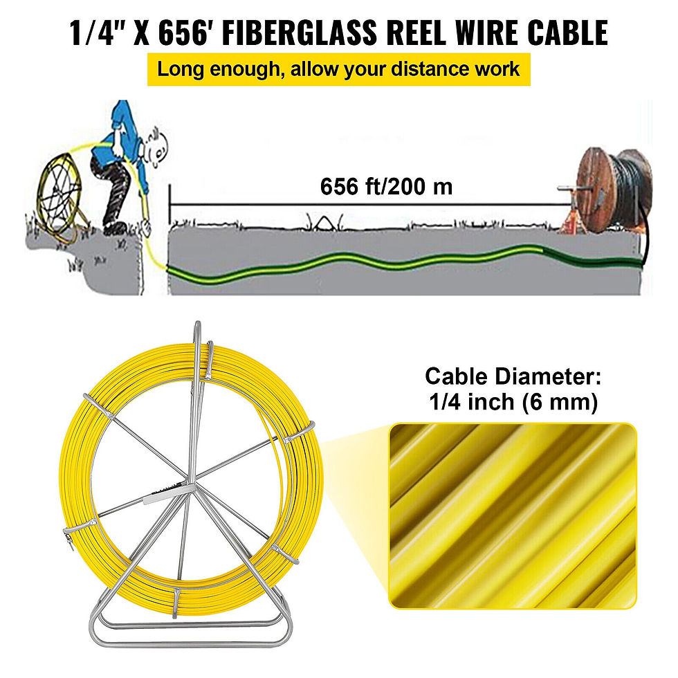 サムネイル： VEVOR Fiberglass Wire Cable Running Rod Snakes Fish Tape Rodder 6MMx130M