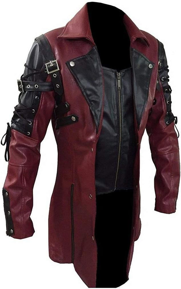 Miniaturebillede: New Steampunk Men's Gothic Trench Coat Leather Jacket Punk Style Biker Jacke Au