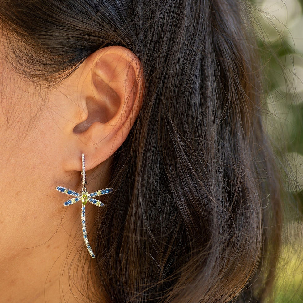 Thumbnail: GEM'S BALLET Natural Peridot Dragonfly Earrings 925 Sterling Sliver Vintage Got