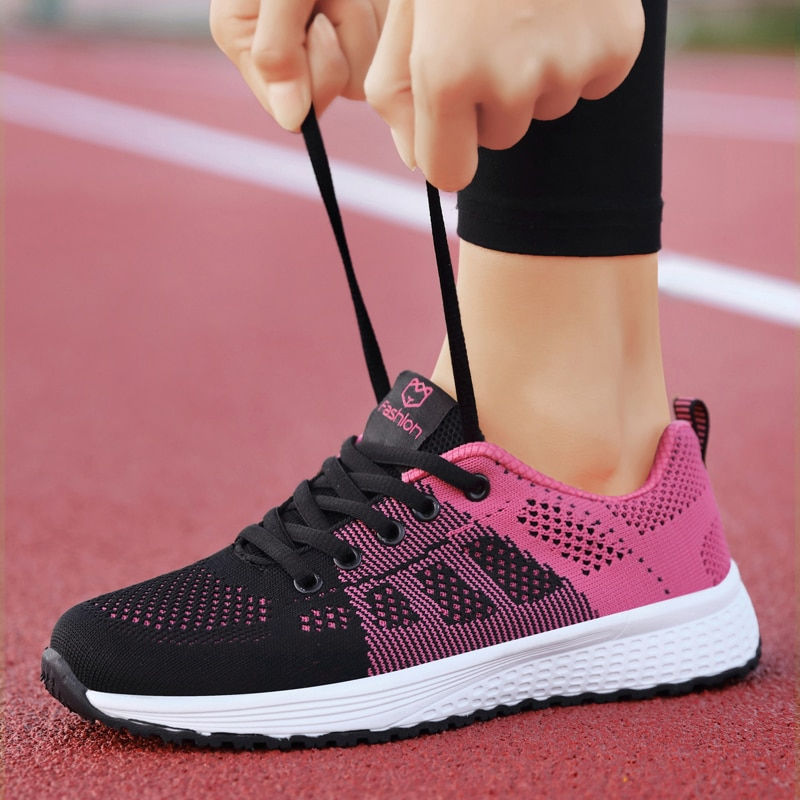 Thumbnail: Women Casual Shoes Breathable Walking Mesh Lace Up Flat Shoes Sneakers Women Te