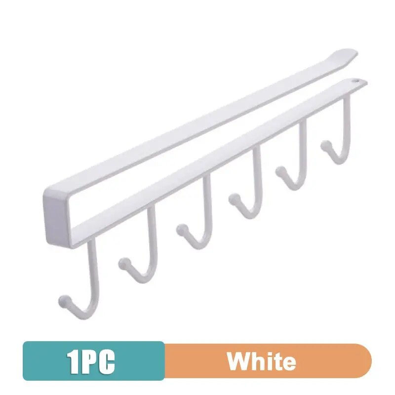Thumbnail: 6 Hook Coffee Cup Mug Holder Black White Hooks Shelf Multifunction Kitchen Cabi