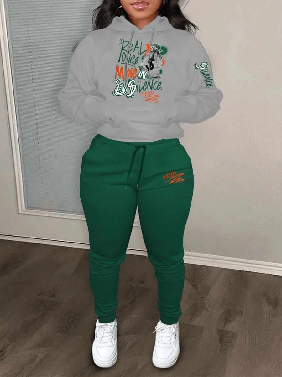 LW Plus Size Women Autumn Winter Money Bag Casual Pullover Letter Print Kangar